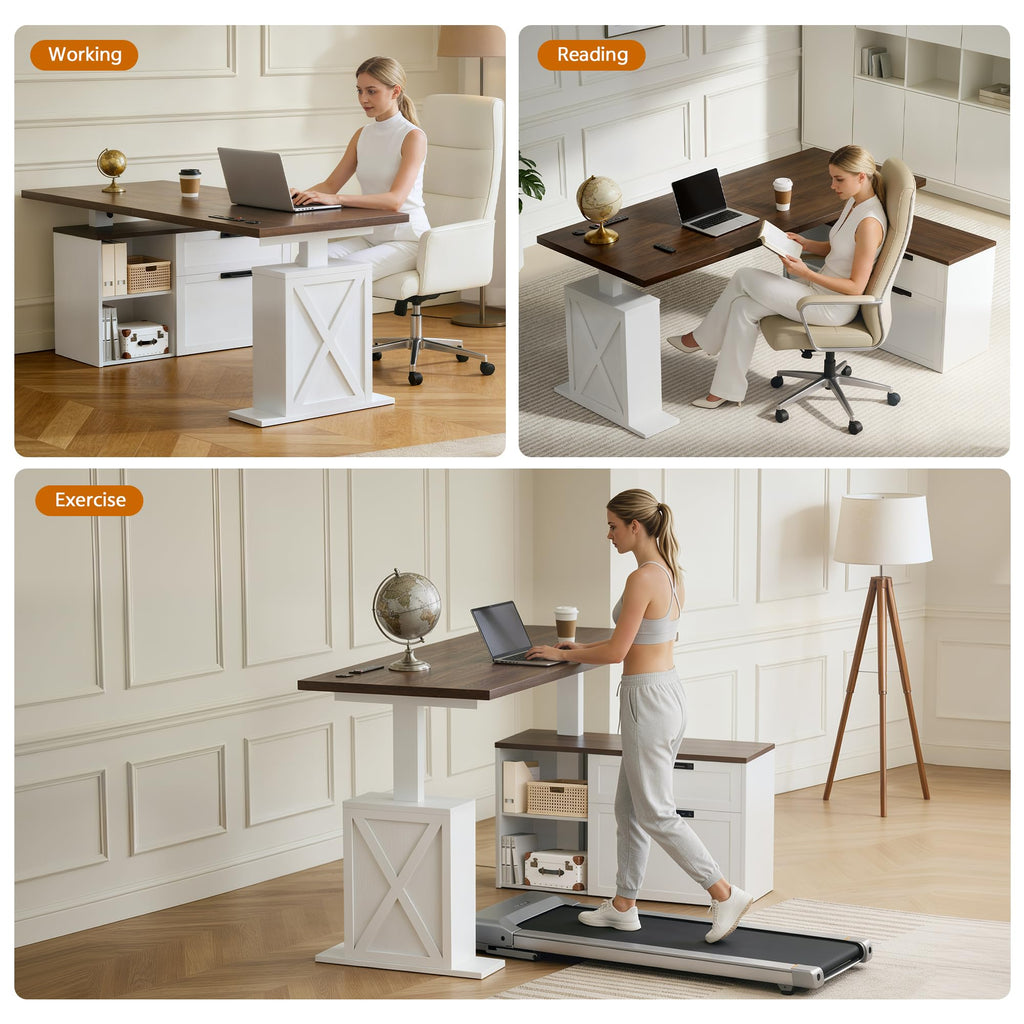 67" L Shaped Standing Desk with Drawers Electric Corner Desk White