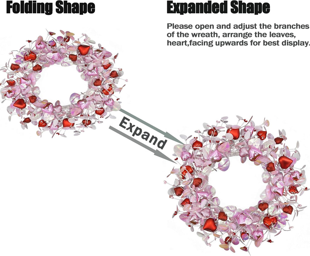 Valentine's Day Wreath for Front Door Valentine Wreath with Pink Eucalyptus Leaves,Pink and red Hearts Outdoor