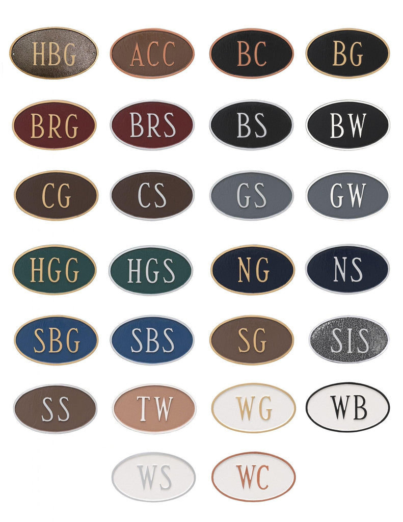 Classic Oval Address Wall Plaque Sign - Custom House Numbers - Wall Mount - Aluminum - Multiple Colors Available