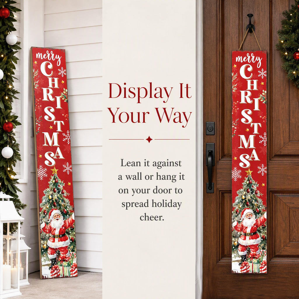 Christmas wooden porch sign Vertical hanging decorations Merry Christmas Decor sign front door standing 47x7.8Inch