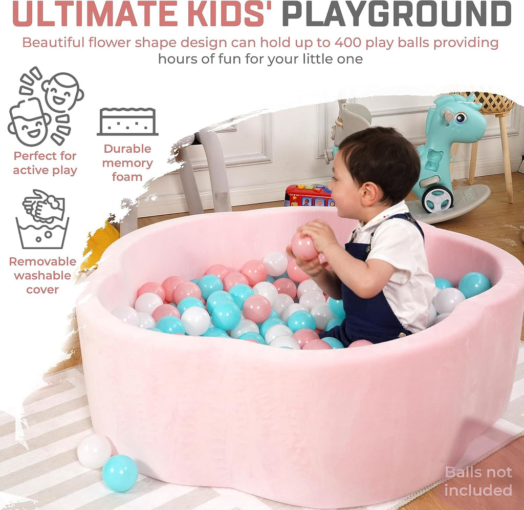 Baby Ball Pit - Premium Velvet Memory Foam Ball Pit for Toddlers 1-3 and Babies - Large Pink Flower Baby Ballpit