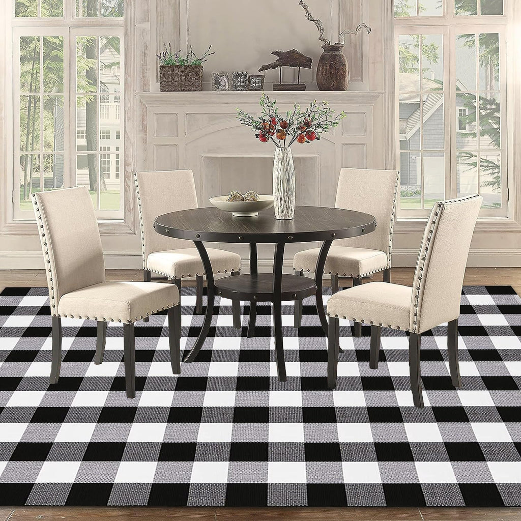 Buffalo Plaid Rug Black and White Checkered Area Rugs, Cotton Hand-Woven Washable Indoor Outdoor Rugs