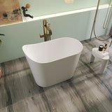 43" Premium Japanese Solid Surface Free Standing Bathtubs, Unique Small Matte White Stone Resin Soaking Tub with