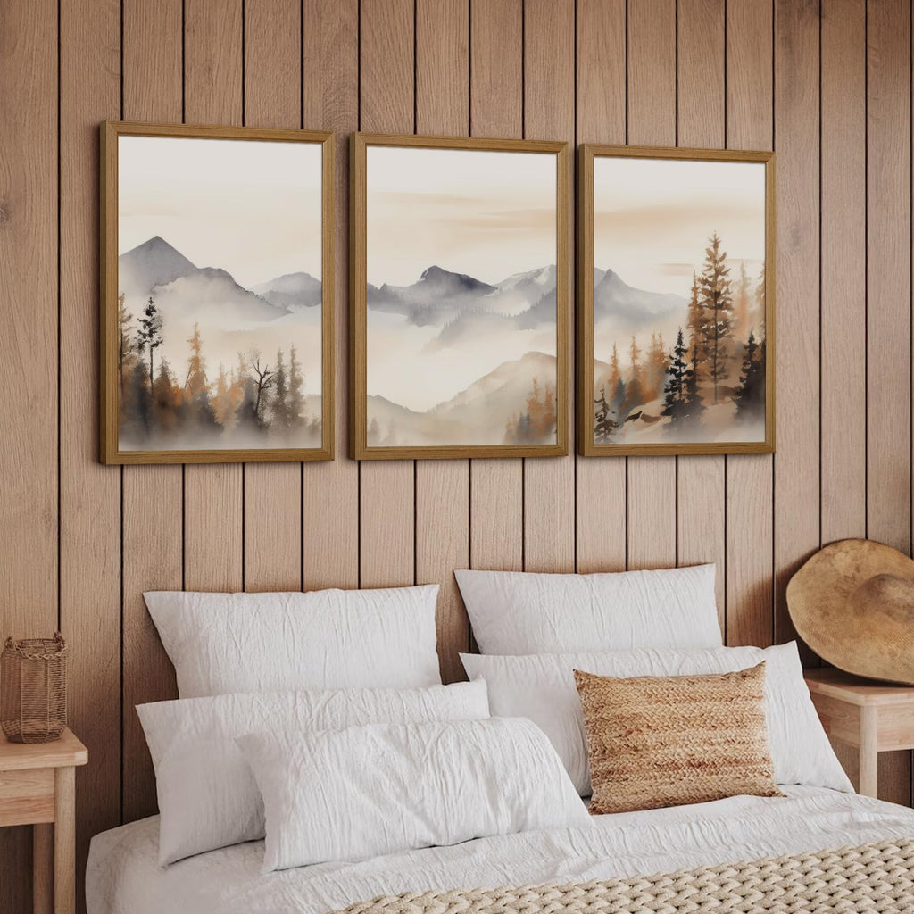 Neutral Mountain Wall Art Decor Set of 3 Forest Canvas Wall Art Poster Landscape Wall Art Artwork Modern Pictures