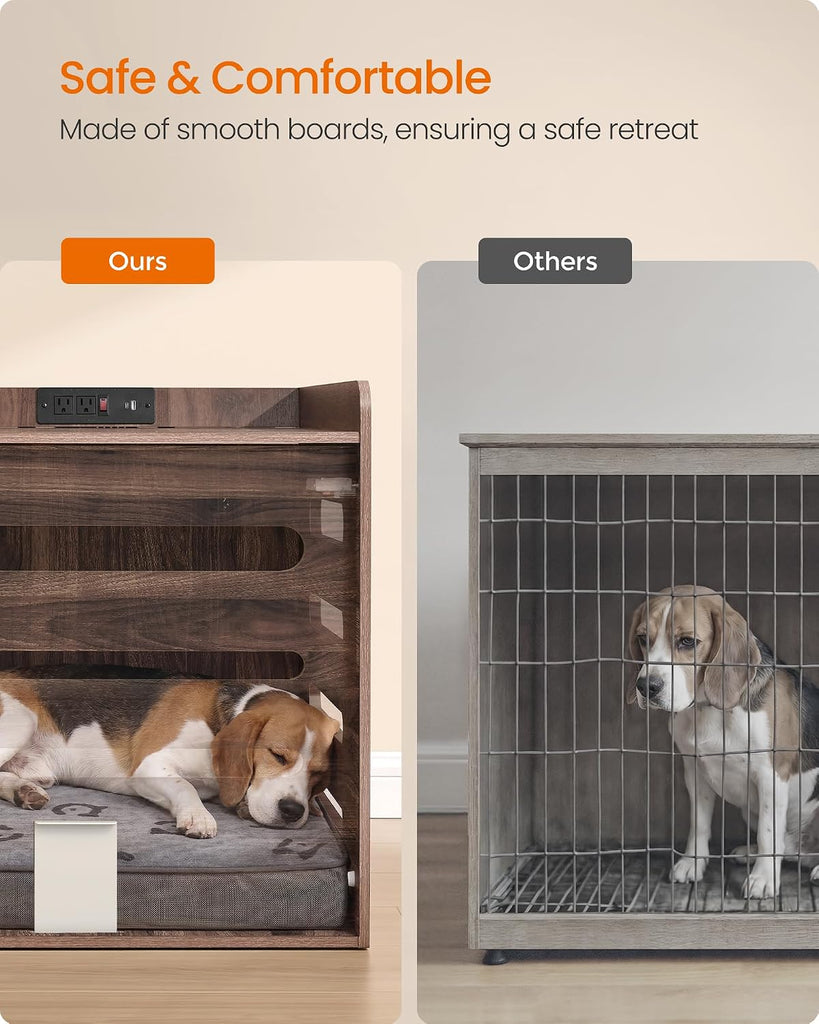 Modern Dog Crate Furniture, Charging Station, Flip-Up Hidden Door