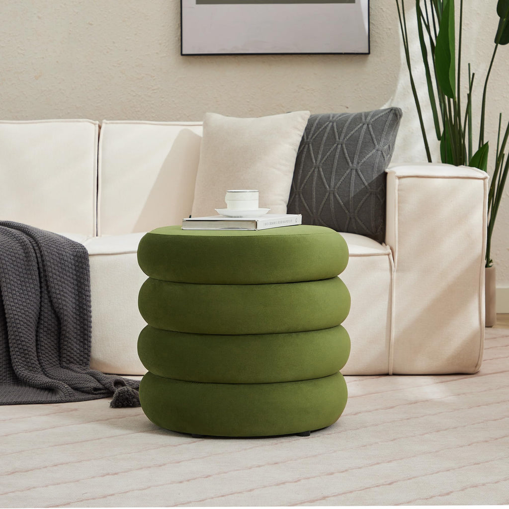 19.5" Storage Ottoman Round, Vanity Stools, Velvet Pouf Ottoman with Removable Lid, Modern Ottomam Stool for Girls