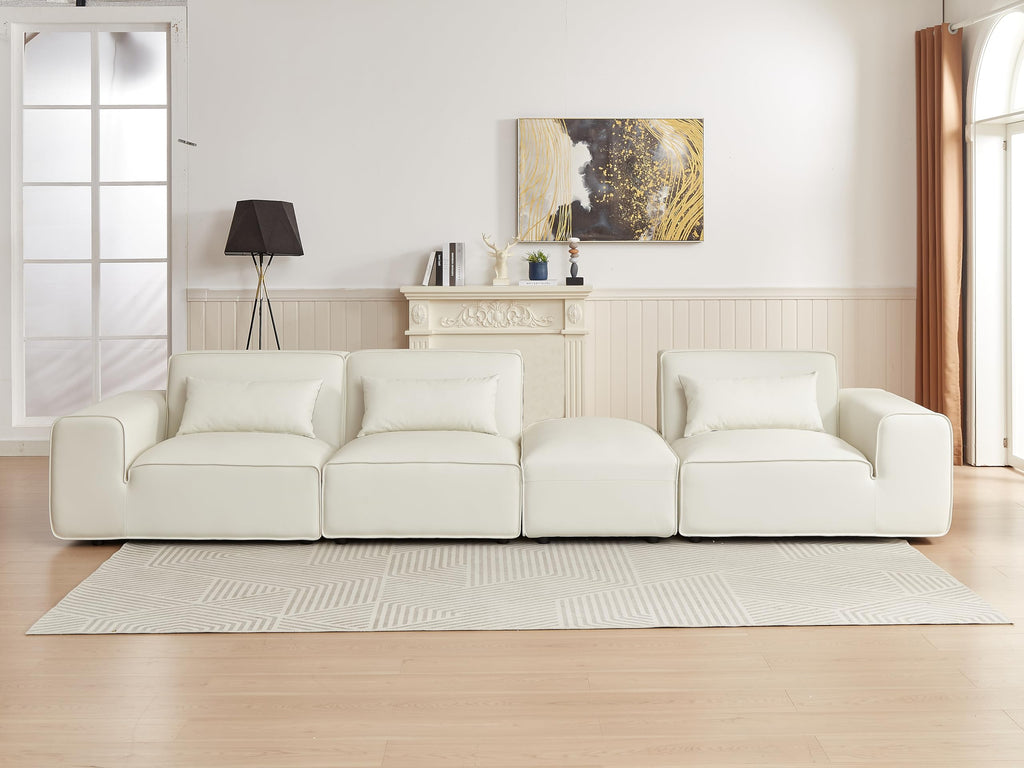 134" Oversized Minimalist-Modern Modular Sectional Sofa, Low Profile Feather Deep Seats Upholstered in Imitation