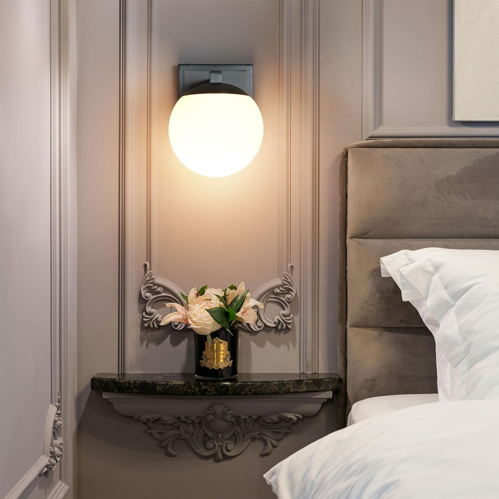 Brshed Nickel Wall Sconce Light, Modern Sconces Wall Lighting, 1 Light Globe Bathroom Vanity Lighting with Opal Glass
