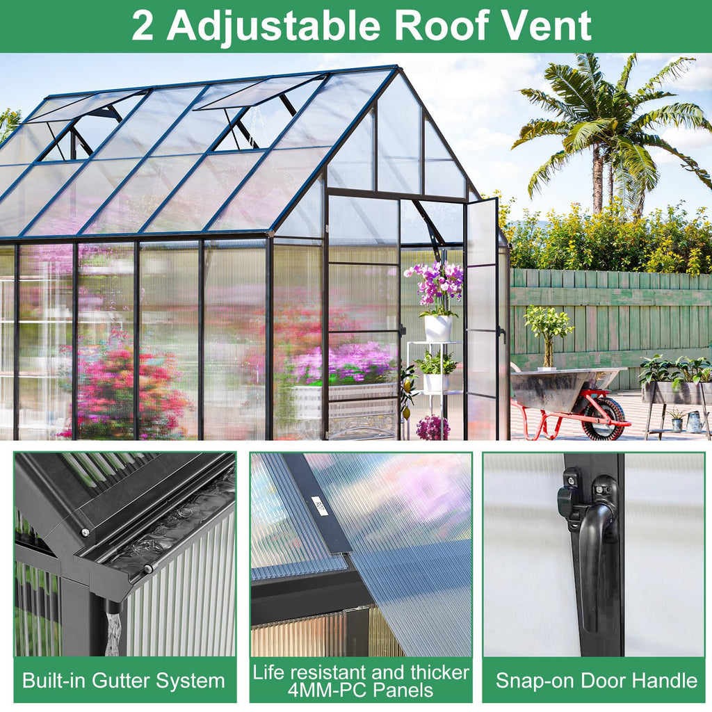 12x10x10 FT Polycarbonate Greenhouse for Outdoors w/2 Windows