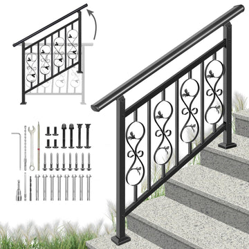 Adjustable Unique Design Handrails for Outdoor Steps, Black