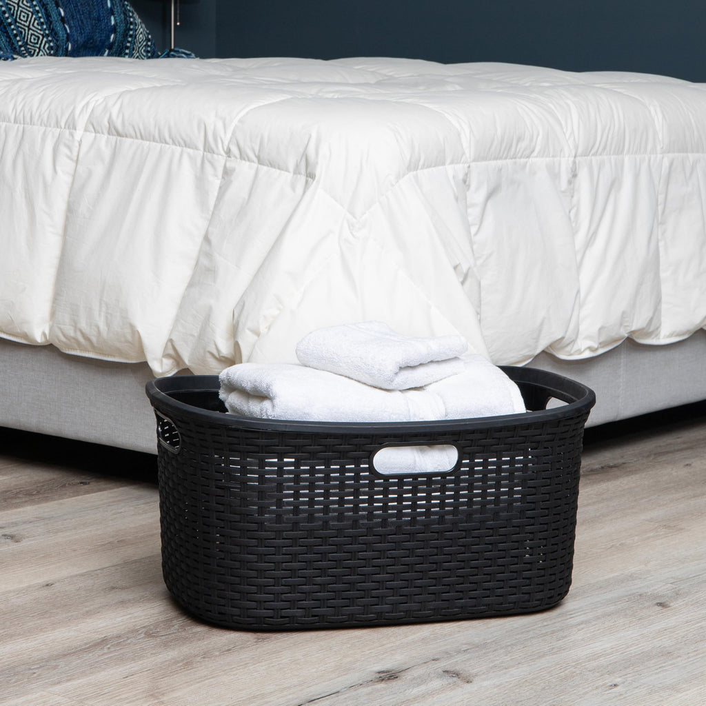40L Laundry Basket, Clothes Hamper, Premium Wicker Design, Plastic, Set of 2, Black