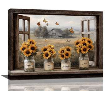 Farmhouse Sunflower Wall Art Rustic Sunflower Barn Pictures Country Wall Decor Canvas Prints Painting Artwork Gifts