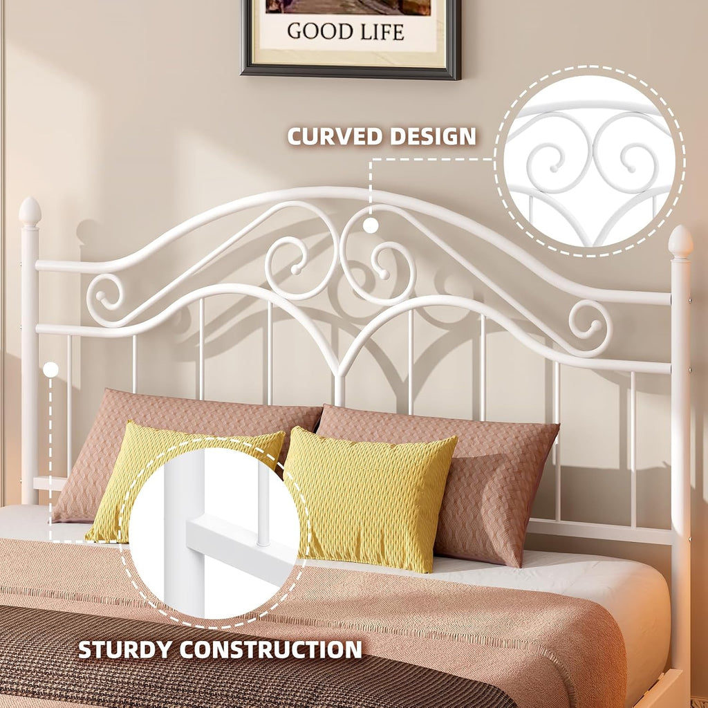 Queen Metal Headboard Only, Vintage Scroll Design, Adjustable Height