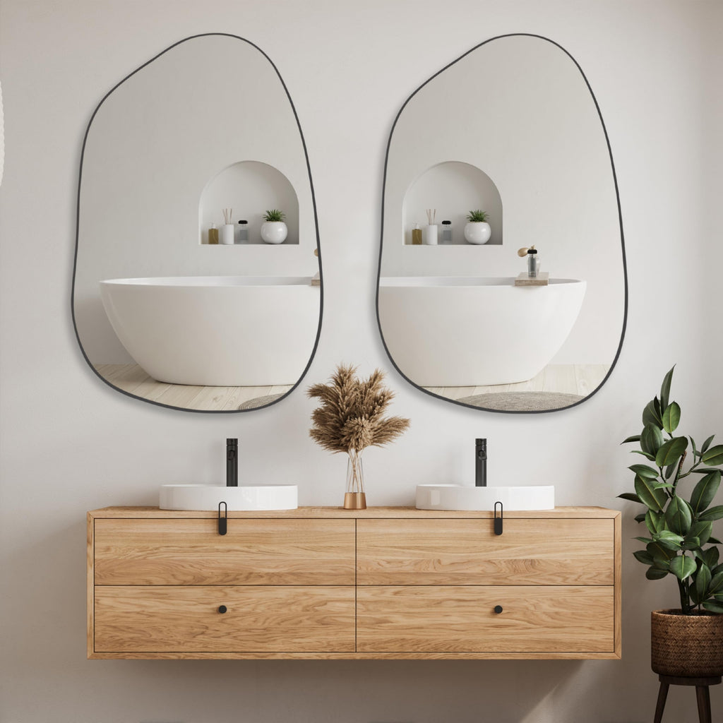 Irregular Wall Mirror Asymmetrical Mirror, 40''x26'' Black Mirror Bedroom Living Room Entryway, Decorative Modern