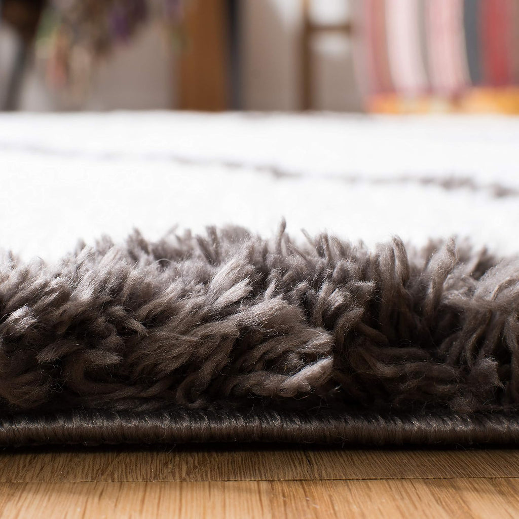 Carmella Shag Collection Runner Rug - 2'2" x 8', Cream & Grey, Moroccan Tassel Design, Non-Shedding & Easy Care