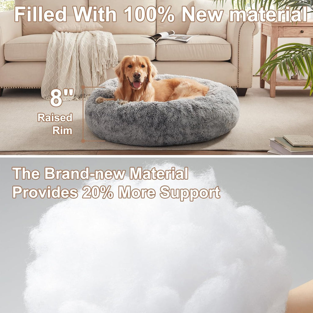 36 inches Donut Dog Bed for Large Dogs - Calming Fluffy Round Pet Bed with Removable & Washable Cover,Fits up to 80