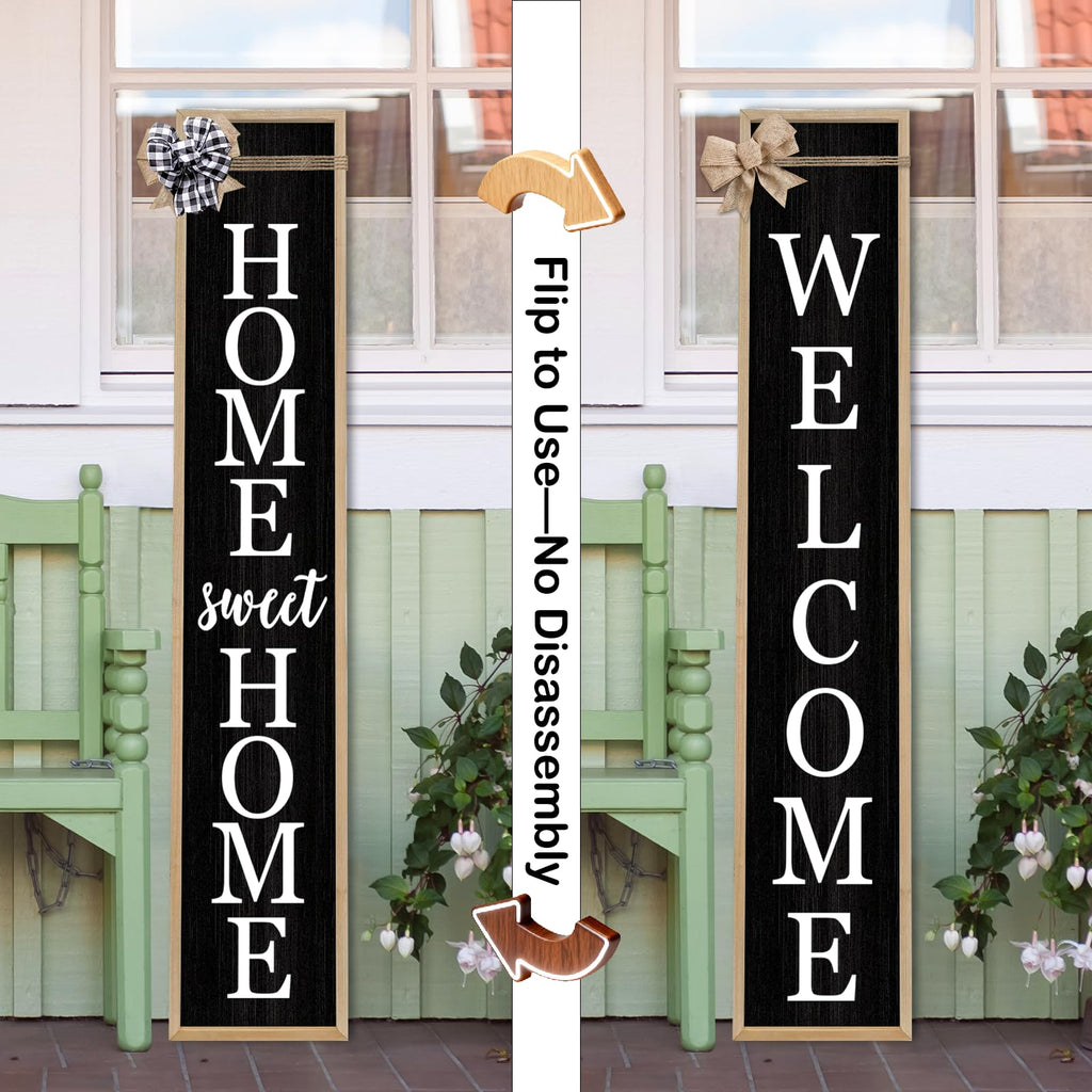 Outdoor 2in1 Welcome Sign for Front Door 45"X9" Wood Black
