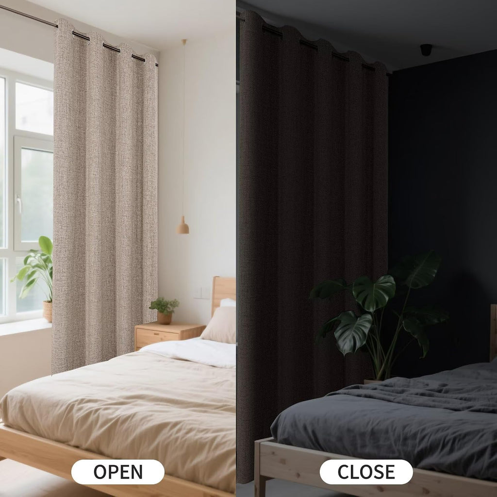 100% Blackout Curtains 96 inches Long 2 Panels Set, Faux Linen Room Darkening Long Drapes With Grommet, Thermal
