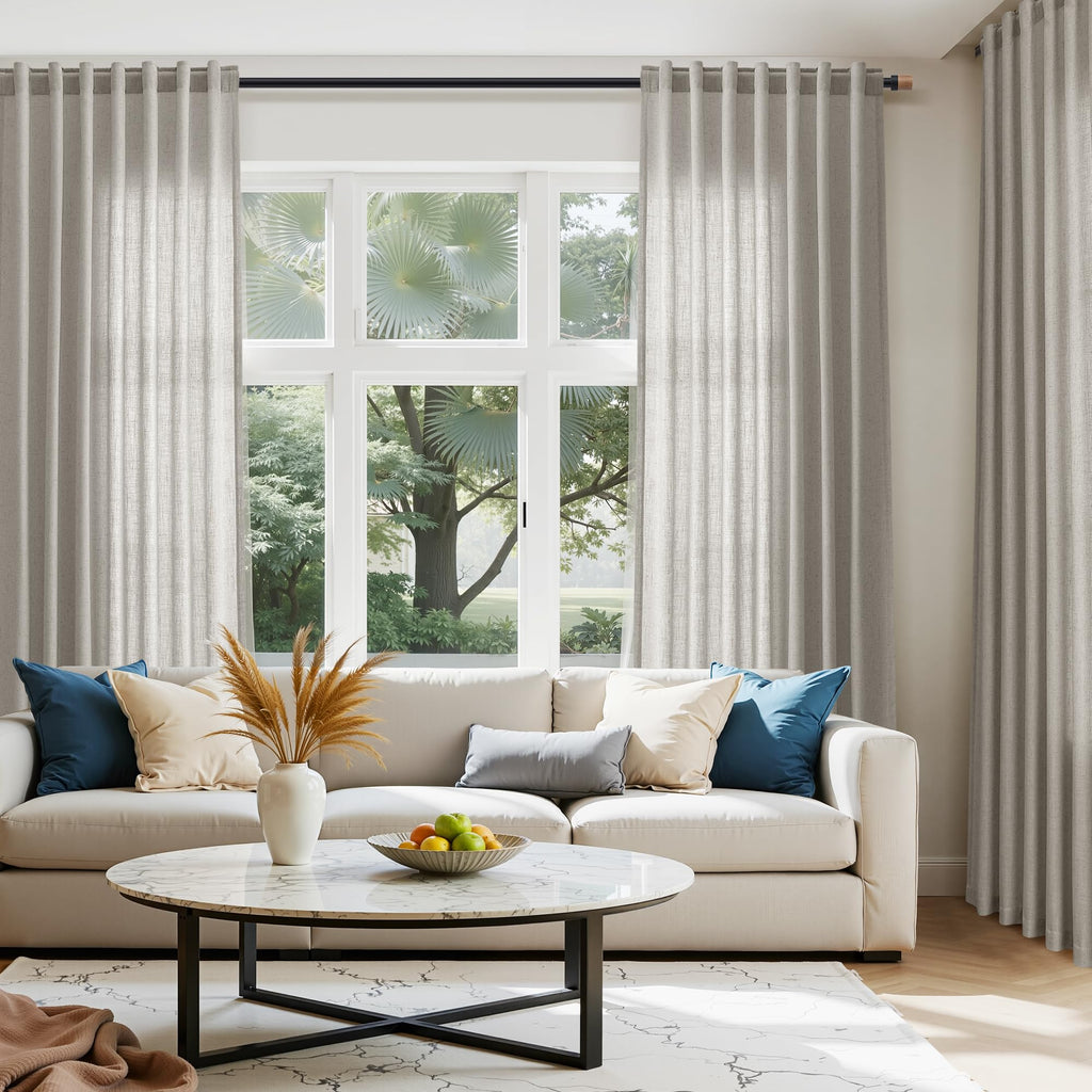 Silver Grey Linen Curtains 120 Inch Extra Long Back Tab Light Filtering Semi Sheer Drapes Modern Farmhouse Boho
