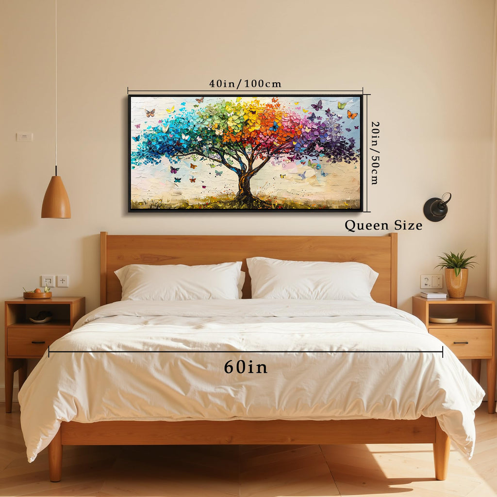 Framed Tree of Life Wall Art, Butterfly Canvas Prints 20"x40"