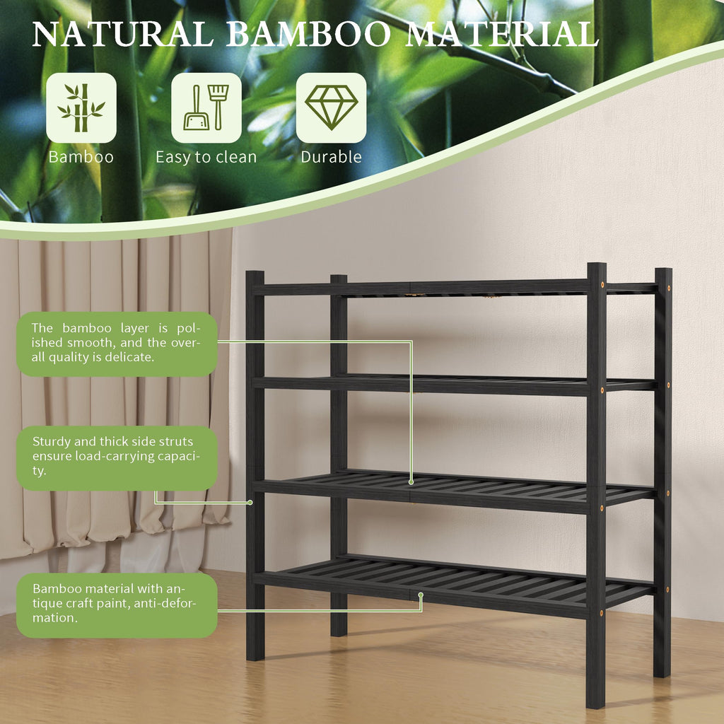 4 Tier (Thick) Bamboo Shoe Rack for Closet Free Standing Wood Shoe Shelf Small Space Stackable 27"x12"x28" (Blackl)