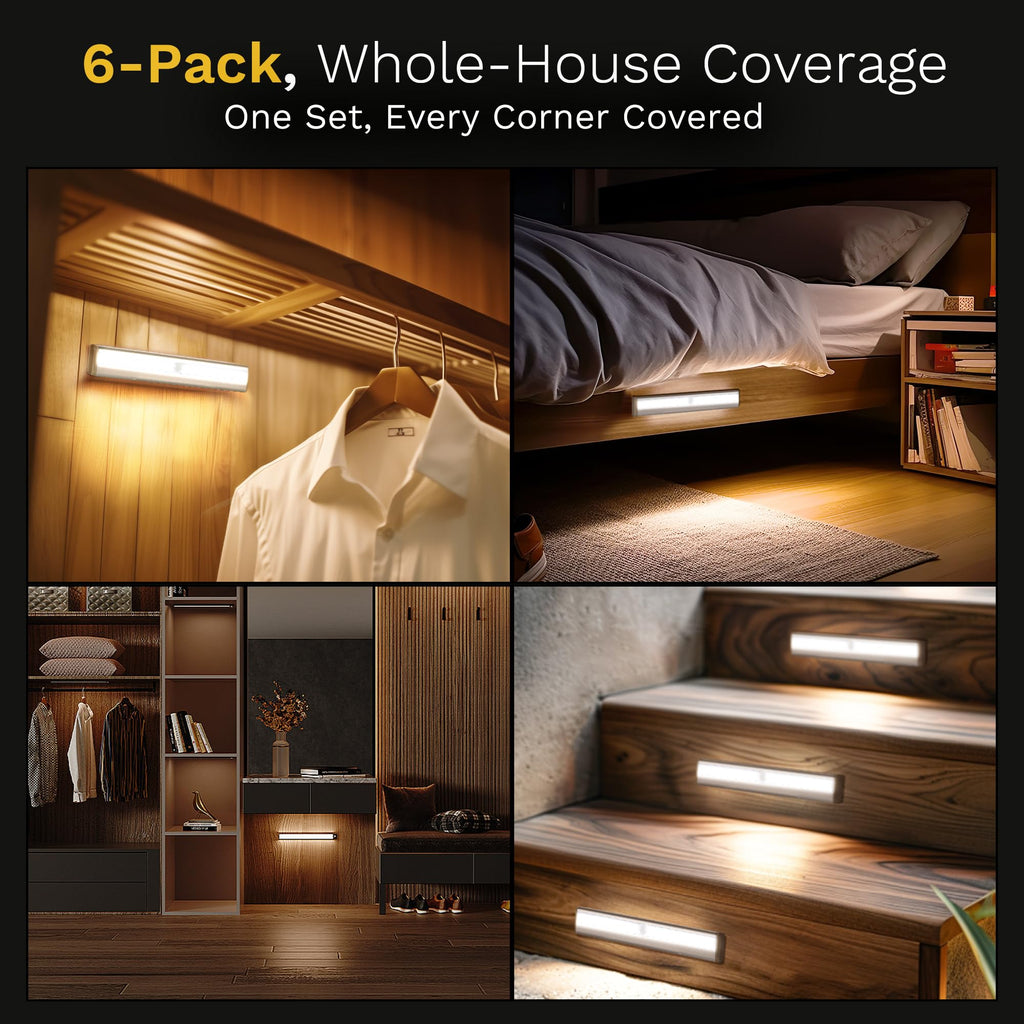 6 Pack Battery Powered Motion Sensor Lights Indoor, Closet Lights