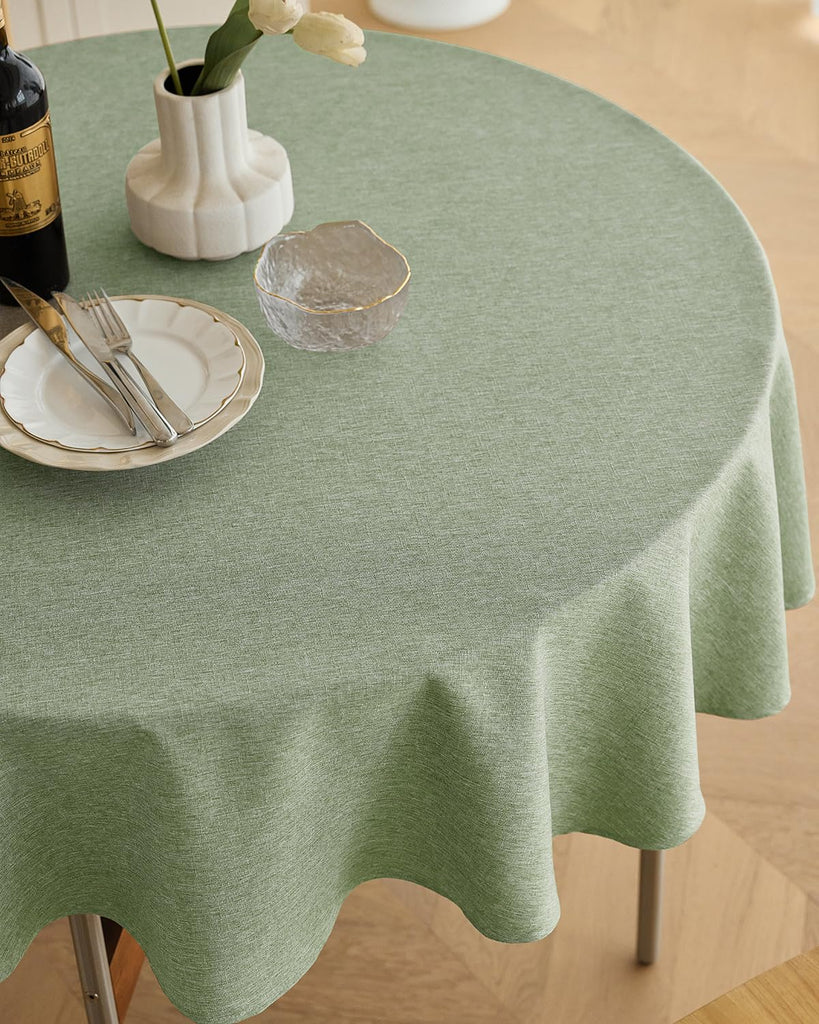 Faux Linen Rustic Round Tablecloth for Coffee Table, Decorative Waterproof Outdoor Anti-Scratch Table Cloth Cover for