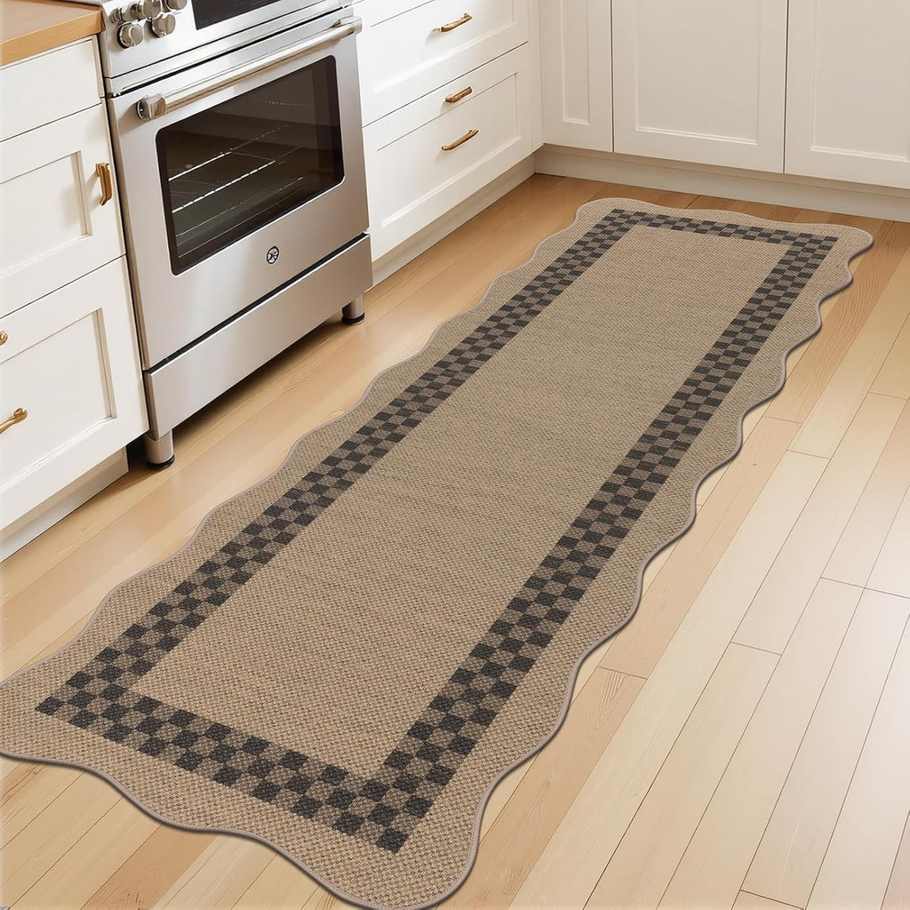 Hallway Runner Rug, Non Slip Faux Jute Runners Checked
