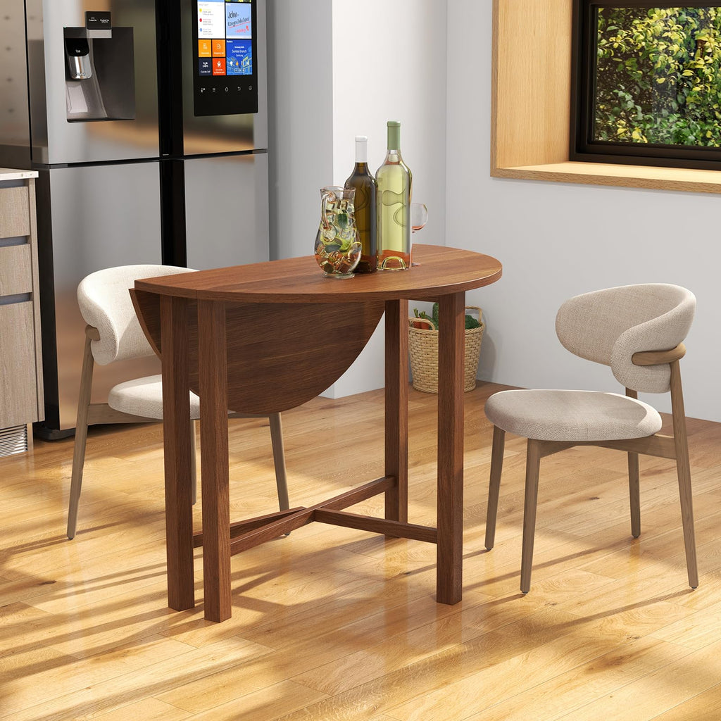 36" Folding Dining Table for 2-4, Extendable Drop Leaf Kitchen Table with Solid Rubber Wood Frame, Space-Saving Round
