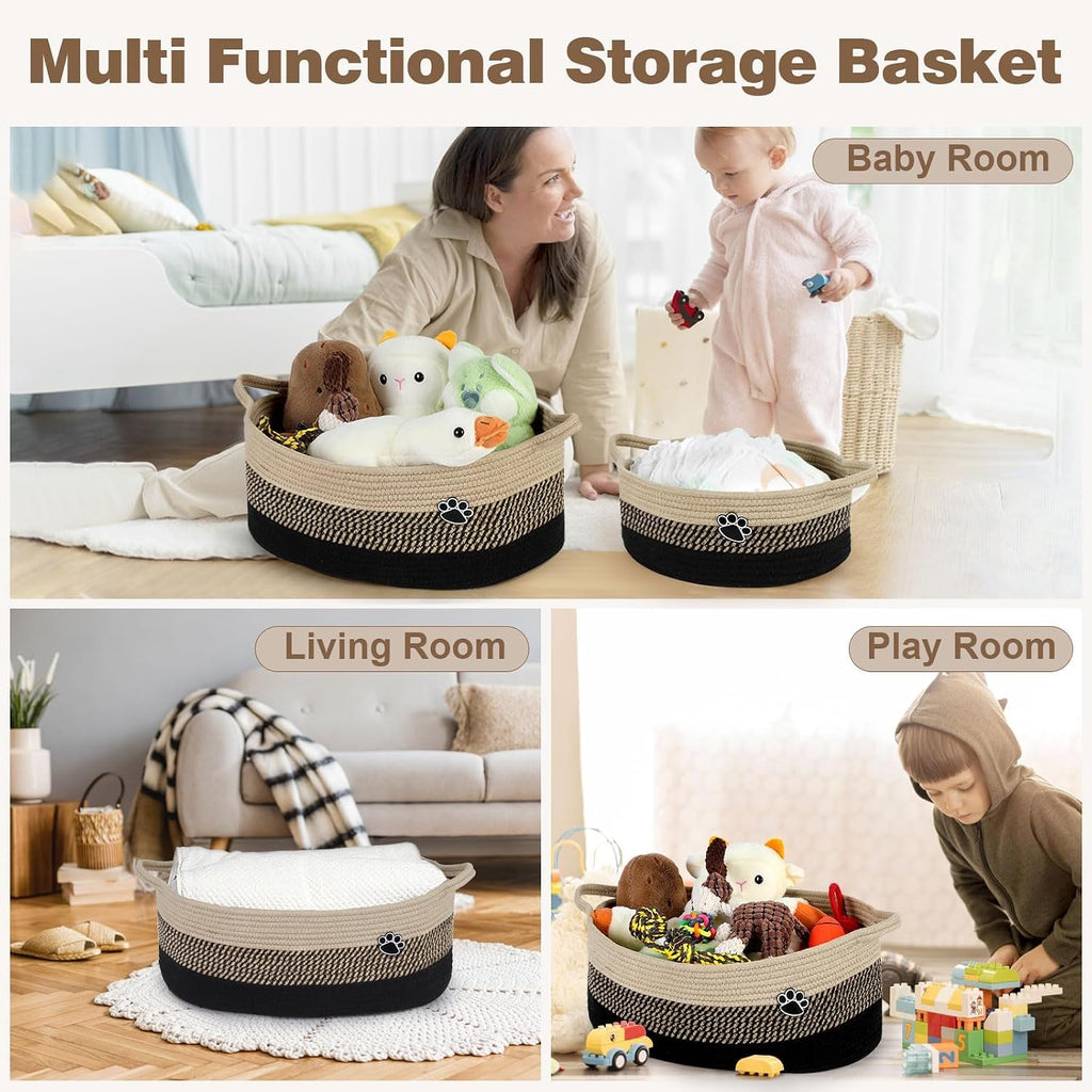 Dog Toy Basket, 30L Toy Box and Bin for Dog Cat Storage, 19.7" X 11" X 7.9" Large Woven Rope Basket for Blanket