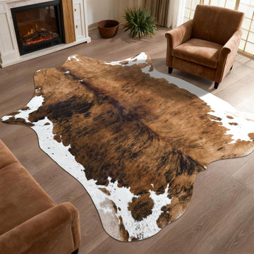 Faux Cowhide Print Rug, 4. .2 ft Brown Western Animal Cow Hide Rugs, Non Slip Cool Cow Skin Carpet Dining Room