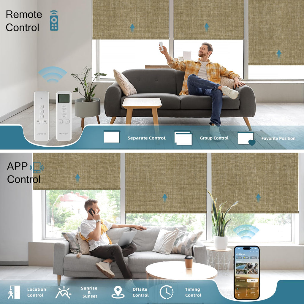 Motorized Roller Shades, 100% Blackout, Gentle Wheat