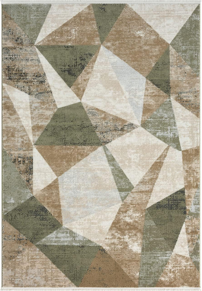 4x6 Savoy Collection Area Rug - Green and Cream Geometric Design - 4'x6' - Easy to Clean - Durable for Kids and Pets