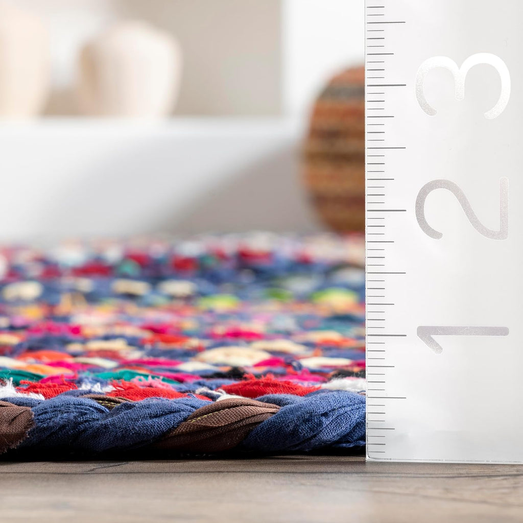 Tammara Blue Multicolor Ombre Braided Area Rug, Oval 4' x 6' | Tammara Ombre Oval 4' x 6' Area Rug Bedroom Dining