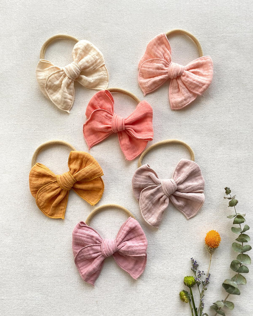 Baby Girl Muslin Headbands, 6pcs Cotton Baby Bows for Newborns
