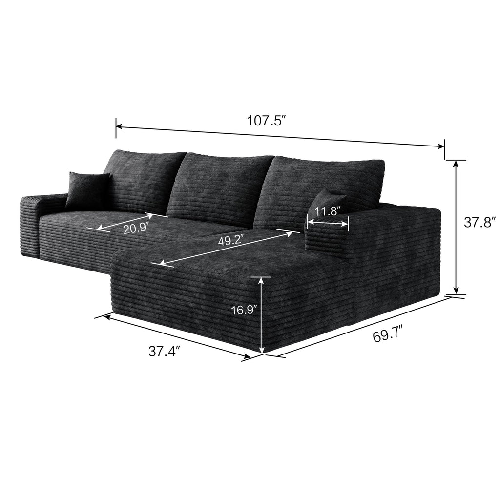 Oversized L Shape Modular Sectional Sofa with Right Facing Chaise Lounge, Wide Deep Seat Compressed Corner