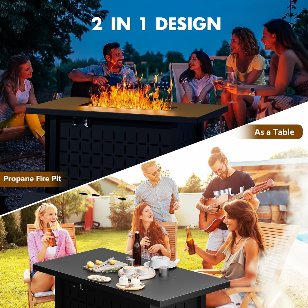 43 Inch Propane Fire Pit Table, Outdoor Fire Pit 50,000 BTU Gas Fire Pit Table
