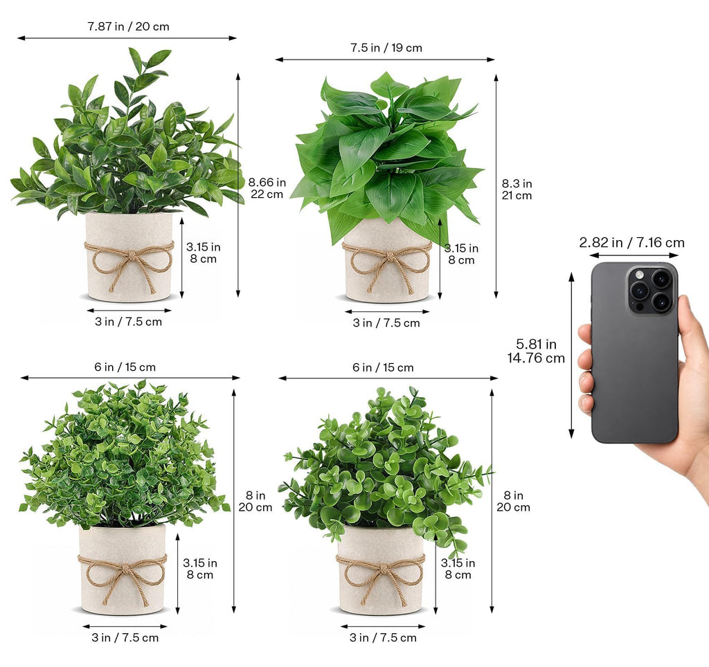 Fake Plants, 4 PCS Small Artificial Eucalyptus Potted Plants Indoor in Pots