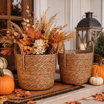 Thanksgiving Woven Basket Planter Wicker, 10'', Natural, 2 Pcs