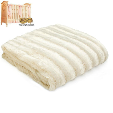Plush Throw - Creamy Ivory - Off White Ribbed Mink - Channel Mink - Premium Quality Faux Fur - Designer Throw Blanket