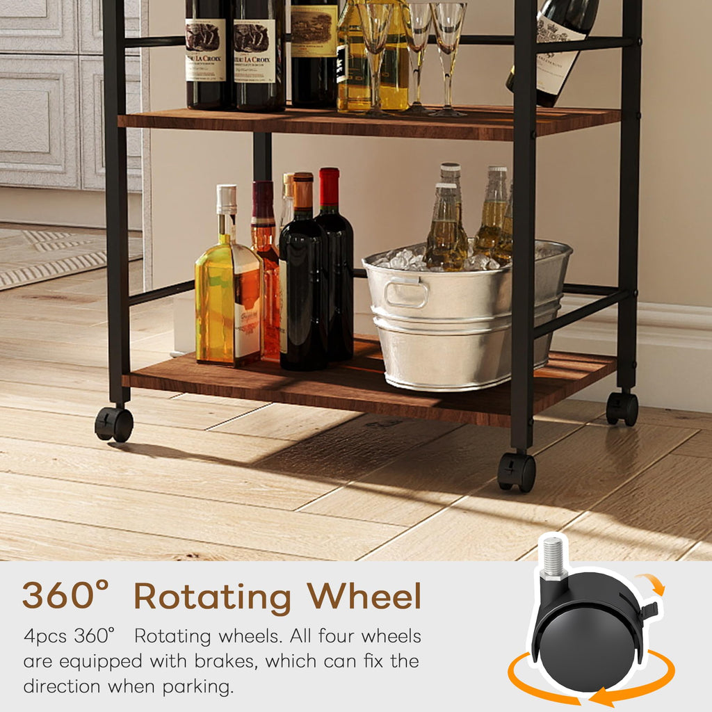 3 Tier Kitchen Cart, Rolling Bar Cart, Walnut