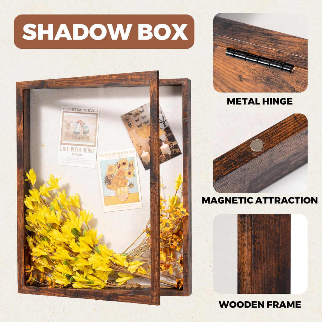 16x20 Shadow Box Picture Frame, 2.16 Deep, Real Glass, Honey Brown