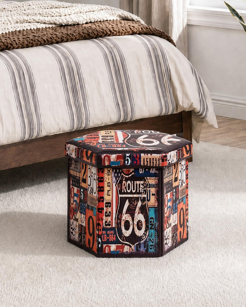 Foldable Storage Ottoman, 15" Hexagonal Small Ottoman Footrest