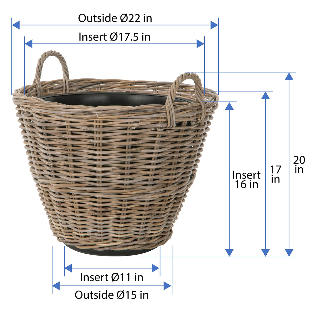 Rattan Kobo Planter Basket with Ear Handles, Large, 11 Gallon