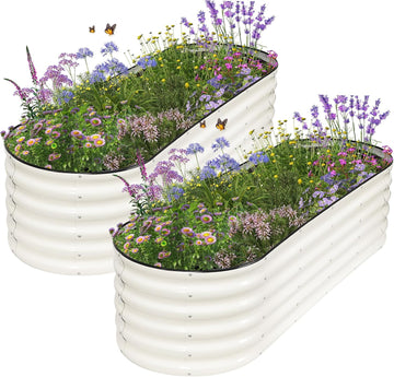 Galvanized Raised Garden Bed - 2 Pcs 6x2x1.4FT Planter Box, White | Raised Beds for Gardening Outdoor, Metal Flower