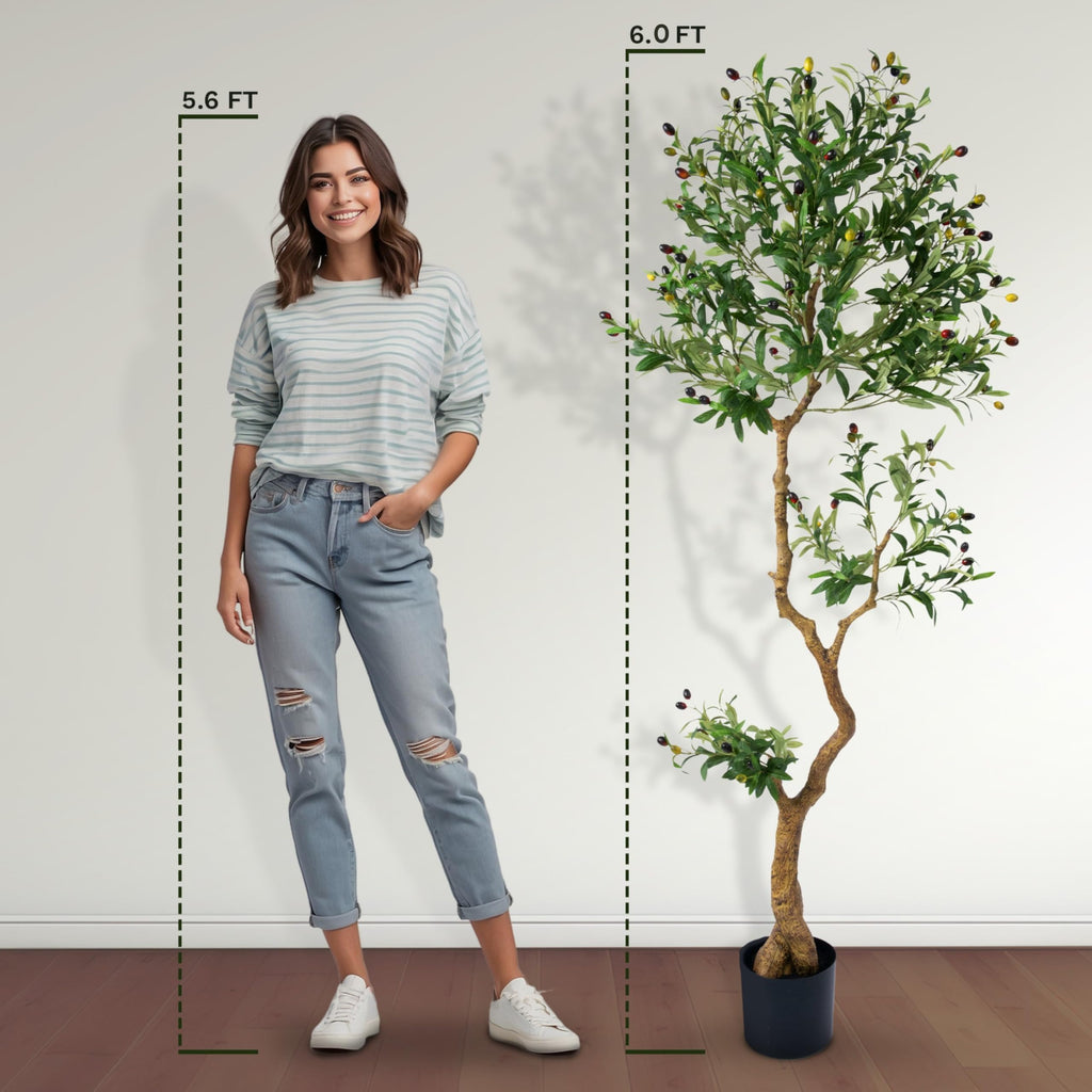 Fake Olive Tree 6.0 Feet - Artificial Plants Indoor, Faux Olive Tree, Fake Tree Decor, Faux Trees Indoor - Tall