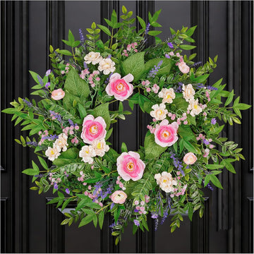 24 Inch Summer Flower Wreath for Front Door, Lavender and Daisy
