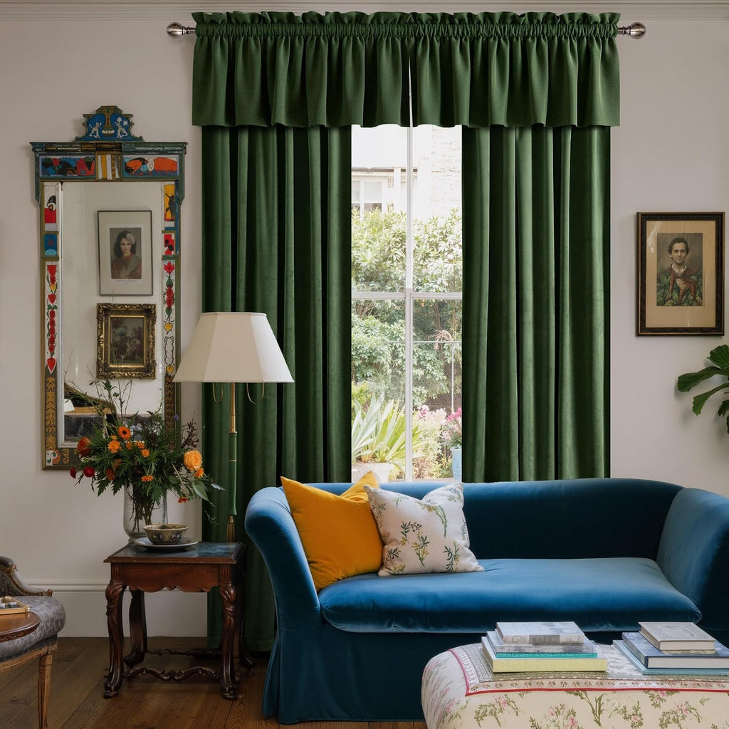 Velvet Cafe Windows Valance, Olive Green Window Treatment, Privacy Protection Home Decoration, W52 x L18, 1 Panel
