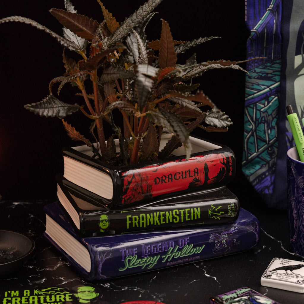 Mill & Co. Ceramic Stacked Books Planter, Gothic Halloween