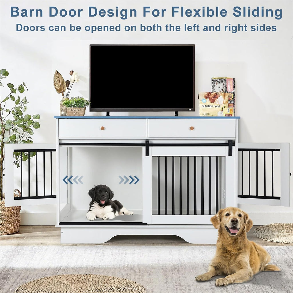 Double Dog Crate Furniture, Farmhouse Dog Kennel Furniture for 2 Dogs